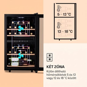 Klarstein Barossa 34 Duo, borhűtő, 2 zóna, 34 palack, üvegajtó, érintésvezérlés, fekete