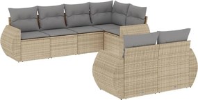 vidaXL 7 részes bézs polyrattan kerti ülőgarnitúra párnákkal