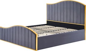 Ágy ráccsal, 180x200, sötétszürke Velvet szövet/gold arany króm, GEORGIA