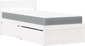 vidaXL fehér tömör fenyőfa ágy fiókokkal és matraccal 100 x 200 cm