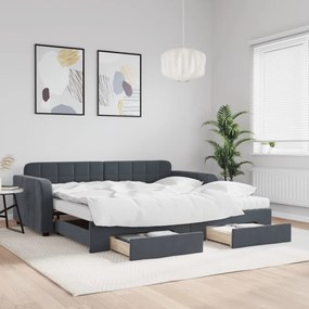 sötétszürke kihúzható bársony heverő fiókkal 100 x 200 cm