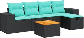 vidaXL 6 részes fekete polyrattan kerti ülőgarnitúra párnákkal