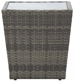 3 részes szürke polyrattan és edzett üveg bisztrószett