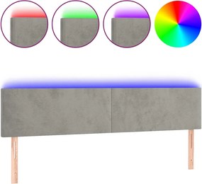 vidaXL világosszürke bársony LED-es fejtámla 200x5x78/88 cm
