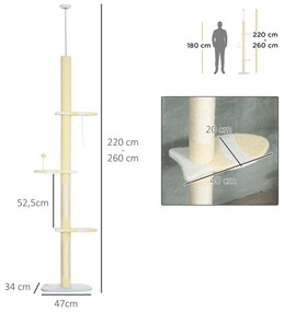 Macskakaparó, 220-260 cm, mászófa játéklabdával, állítható magasságú, sárga