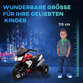 HOMCOM Elektromos Gyerekmotor, fények és hangok, 3 km/h, újratölthető, műanyag és fém, fekete-piros