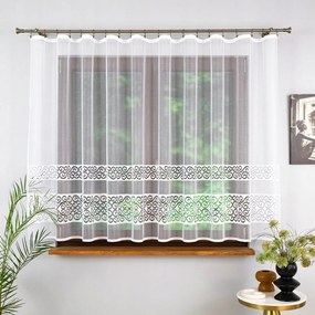Fehér Jacquard Függöny Finom Mintás Szalaggal 300X140