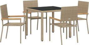 vidaXL Kert étkező szett 5 pcs Bézs polirattan