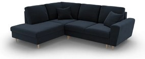 Sötétkék bársony kinyitható tárolóhelyes sarokkanapé (bal oldali-L alakú) Kyoto – Cosmopolitan Design