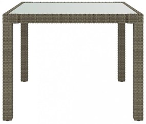 szürke polyrattan és edzett üveg kerti asztal 90 x 90 x 75 cm