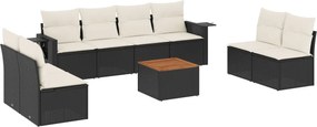 vidaXL 9 részes fekete polyrattan kerti ülőgarnitúra párnákkal