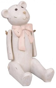 Nosztalgikus ülő maci dekorfigura, fehér rózsaszín masnival