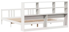 fehér tömör fenyőfa könyvespolcos ágy matrac nélkül 200x200 cm