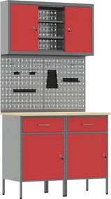 vidaXL Munkaszekrény Készlet 6 pcs Piros Porszórt Acél és Mérnöki Fa