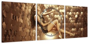 Egy nő képe egy arany szobában (órával) (90x30 cm)