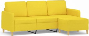 vidaXL 3 személyes világossárga szövet kanapé lábtartóval 180 cm