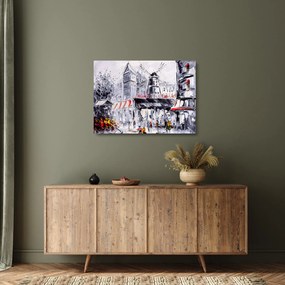 Kép - utca Párizsban, olajfestmény (üvegen) (70x50 cm)