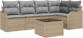 vidaXL Kerti Kanapé Szett párnával 6 pcs Bézs Poli rattan