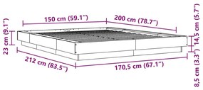 betonszürke szerelt fa ágykeret 150 x 200 cm