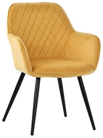 Scaun de sufragerie tapițat cu catifea galbenă, elegant, în carouri. Treviso