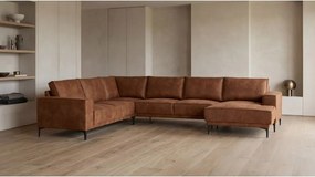 Konyakbarna bőrutánzat sarokkanapé (jobb oldali-"U" alakú) Copenhagen – Scandic