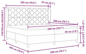 Bokszrugós Ágy Matracokkal Sötétszürke 200x200 cm Bársony
