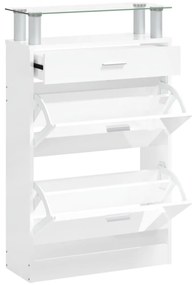 vidaXL magasfényű fehér szerelt fa cipőszekrény 63x24x104 cm