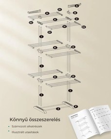 ELTON ruhaszárító 4 szintes, kerekekkel, 63,5x128x173cm, szürke/fehér SongmicsHome