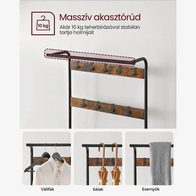 Kabáttartó, előszobafal cipőtartóval, 84 x 183 x 33,7 cm, rusztikus barna