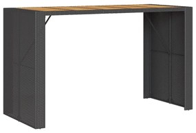 fekete polyrattan kerti bárasztal akácfa lappal 185x80x110 cm