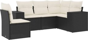 vidaXL 5 részes fekete polyrattan kerti kanapészett párnákkal