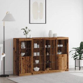 Büfé LED Fényekkel Régi Fa 163x37x100 cm Mérnöki Fa