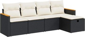 vidaXL 5 részes fekete polyrattan kerti kanapészett párnákkal
