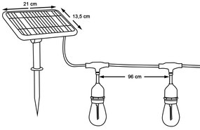 Kültéri szolár dekor égősor, 15 db E27 LED lámpával, 15m