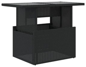 fekete polyrattan üveglapos kerti asztal 100 x 55 x 73 cm