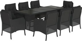 vidaXL 9 részes fekete polyrattan kerti étkezőgarnitúra párnákkal