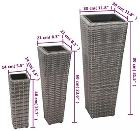 3 db szürke polyrattan kerti magaságyás