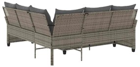 szürke polyrattan L-alakú kanapé párnákkal