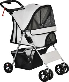 PawHut Összecsukható Kutyakocsik Vasalás Kicsi Kutyáknak Állítható Napernyővel és Tároló Kosárral 2 Universális Kerékkel, Teherbírás 15 kg, 75x46x94 c
