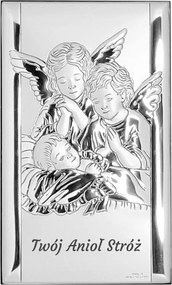 Ezüst keresztelői kép angyalkák klasszikus 9x15 cm