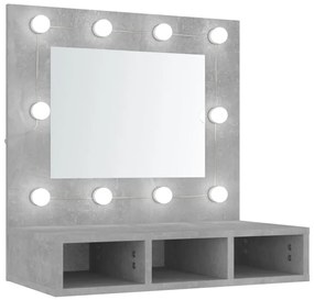 Betonszürke tükrös szekrény LED-ekkel 60 x 31,5 x 62 cm