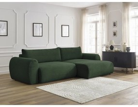 Sötétzöld kordbársony kinyitható sarokkanapé (jobb oldali) Lucien – Bobochic Paris