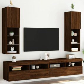 2 db barna tölgy színű TV-szekrény LED-ekkel 30,5 x 30 x 102 cm