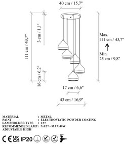 Csillár zsinóron YILDO 5xE27/40W/230V fehér/arany