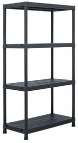 Fekete műanyag tároló polc 100 kg 60 x 30 x 138 cm