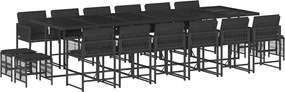 vidaXL 17 részes fekete polyrattan kerti étkezőgarnitúra párnákkal