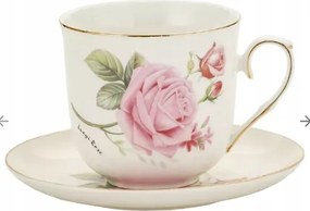 Nagy szimpla csésze 350 ml csészealj rózsa virág motívum ajándék