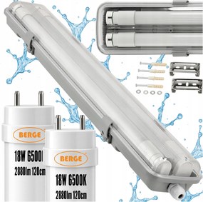 Hermetikus lámpatest 120cm 36W 5760lm 6500K+ 2x Led fénycső Vízálló