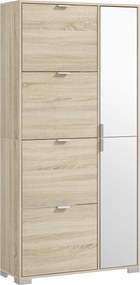 HOMCOM Tölgy Cipőtartó Tükörrel 16 Pár Cipőhöz, 4 Felhajtható Fiókkal és 2 Rekesszel Állítható Polccal, 82x30x168cm | Aosom