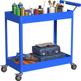 DURHAND kétpolcos szerszámkocsi — oldalsó fogantyú és fékezhető kerekek, 150 kg teherbírás, 84,5 x 38 x 84 cm, kék | Aosom